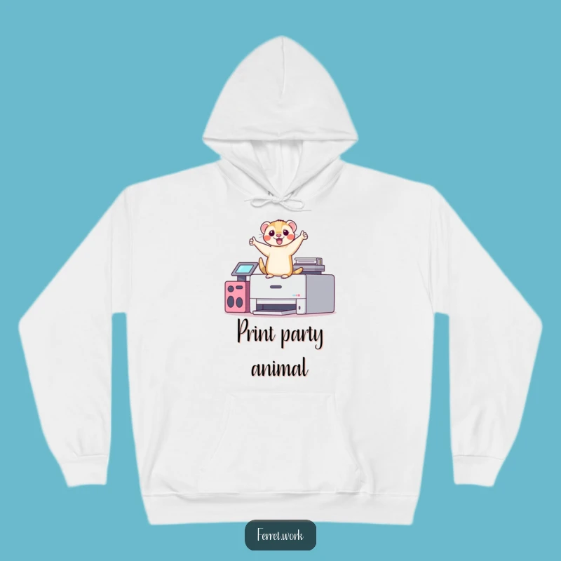 Cozy Funny Kawaii Office Ferret Printer Dance Hoodie, Warm Gift