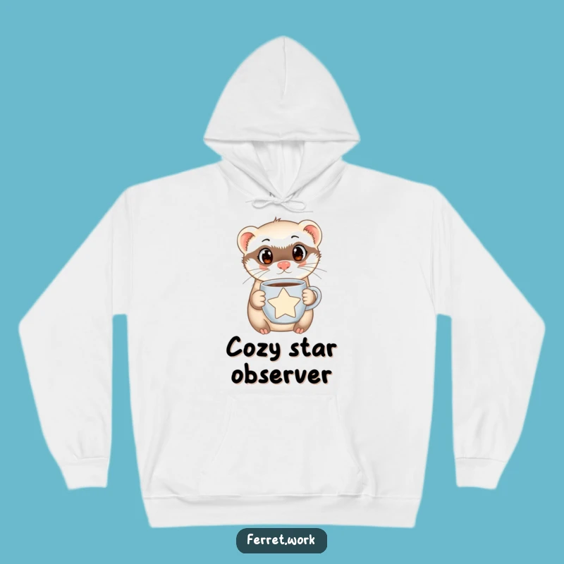 Cozy Funny Ferret Hoodie: Star Mug & Curious Eyes Comfort Gift