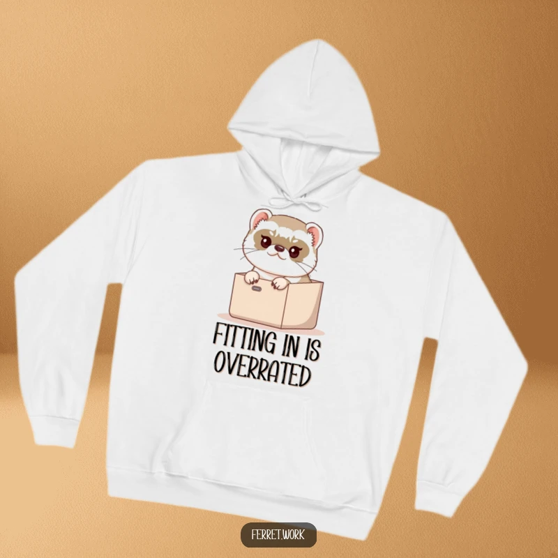 Funny Hoodie: A determined ferret humorously attempting to fit inside a tiny inbox, perfect for casual, comical wear.