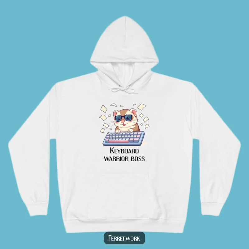 Cozy Funny Ferret Typing Hoodie: Warmth and Office Humor Gift