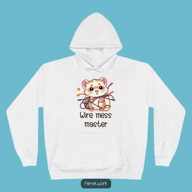 Cozy Funny Confused Kawaii Ferret Wire Tangle Hoodie, Warmth and Humor Included