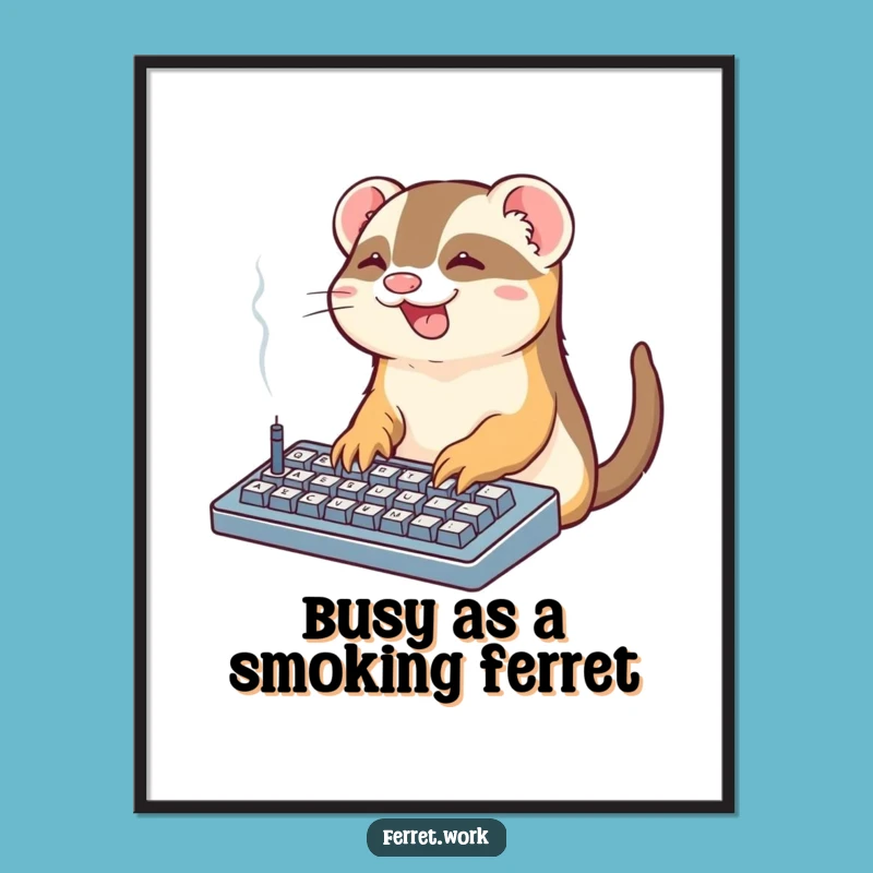 Free Printable Kawaii Office Ferret Keyboard Wall Art: Funny Animal Downloadable Decor