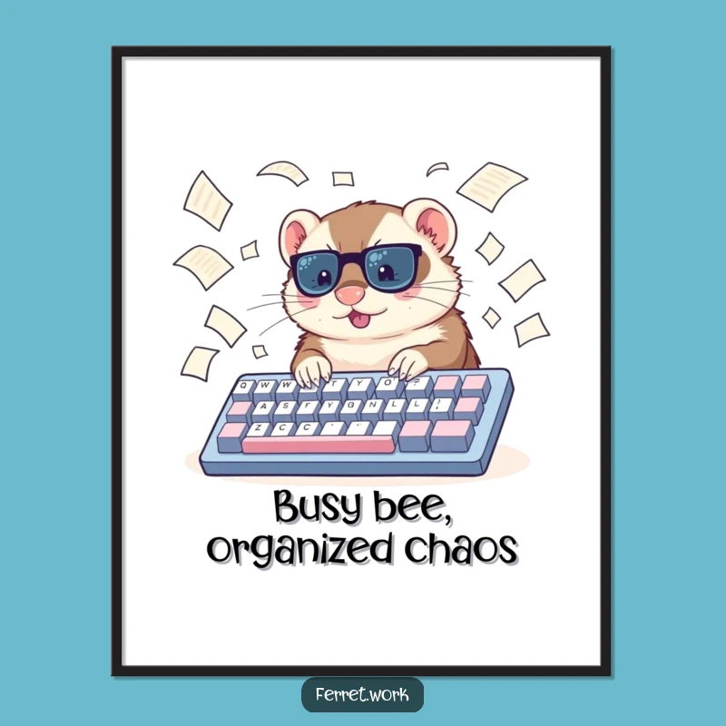 Funny Free Printable Wall Art: Typing Ferret, Chaotic Downloadable Office Decor