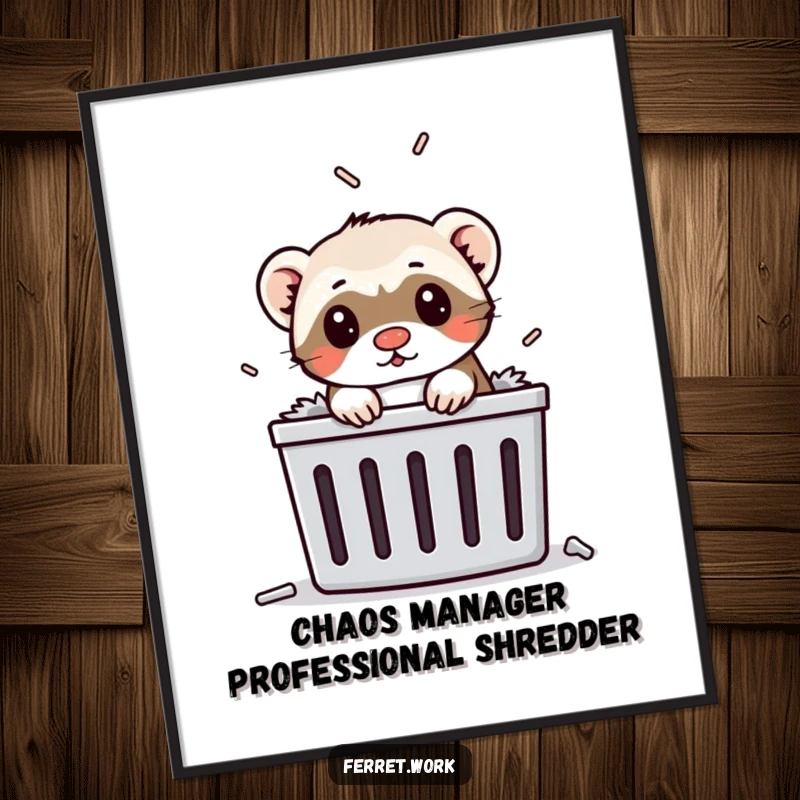 Funny Free Printable Wall Art: A playful ferret popping its head out of a paper shredder, creating a humorous scene.