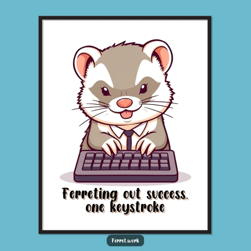 Funny Free Printable Wall Art: Kawaii Ferret Typing Fast - Downloadable Decor