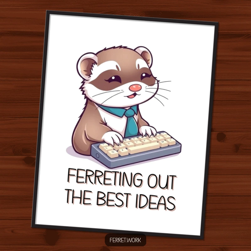 Funny Free Printable Wall Art: Ferret dressed professionally in a tie, typing with extreme speed on a keyboard.