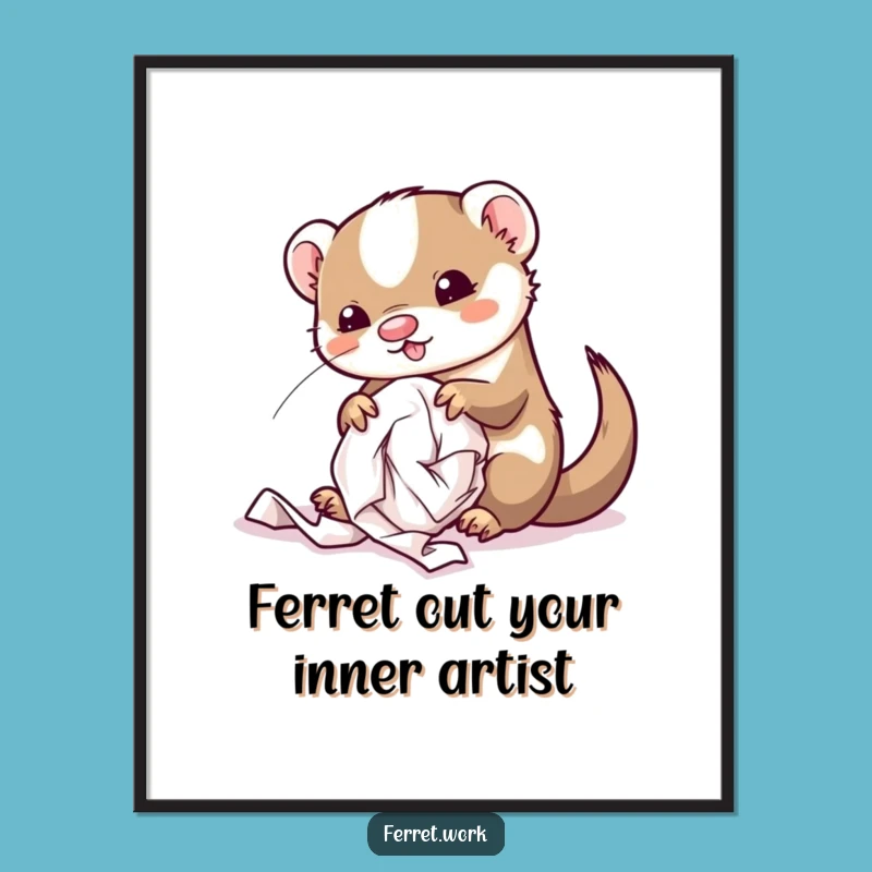 Free Printable Funny Wall Art: Kawaii Office Ferret Paper Chaos! Downloadable Decor.