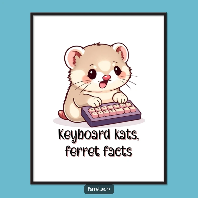 Free Printable Kawaii Ferret Wall Art: Typing Character Downloadable Art
