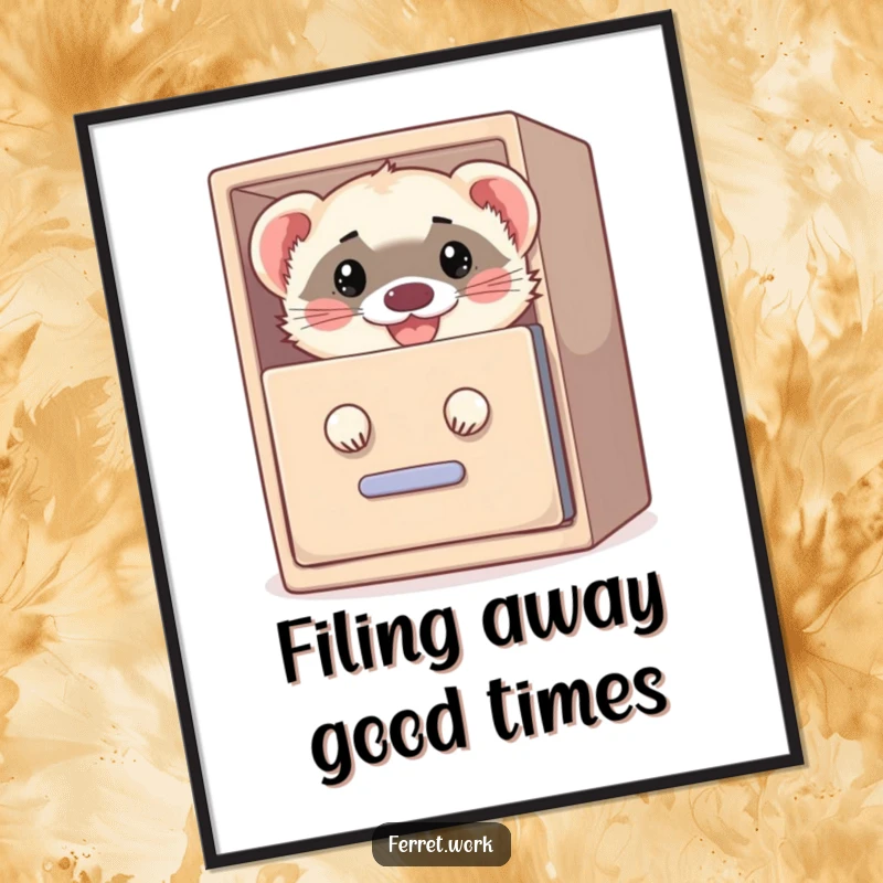 Funny Free Printable Wall Art: A grinning ferret peeks slyly from an open filing cabinet, adding a humorous touch.