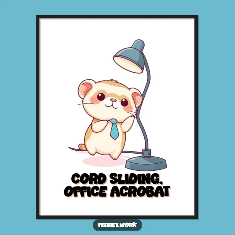 Free Printable Wall Art: Funny Ferret Sliding Down Desk Lamp!