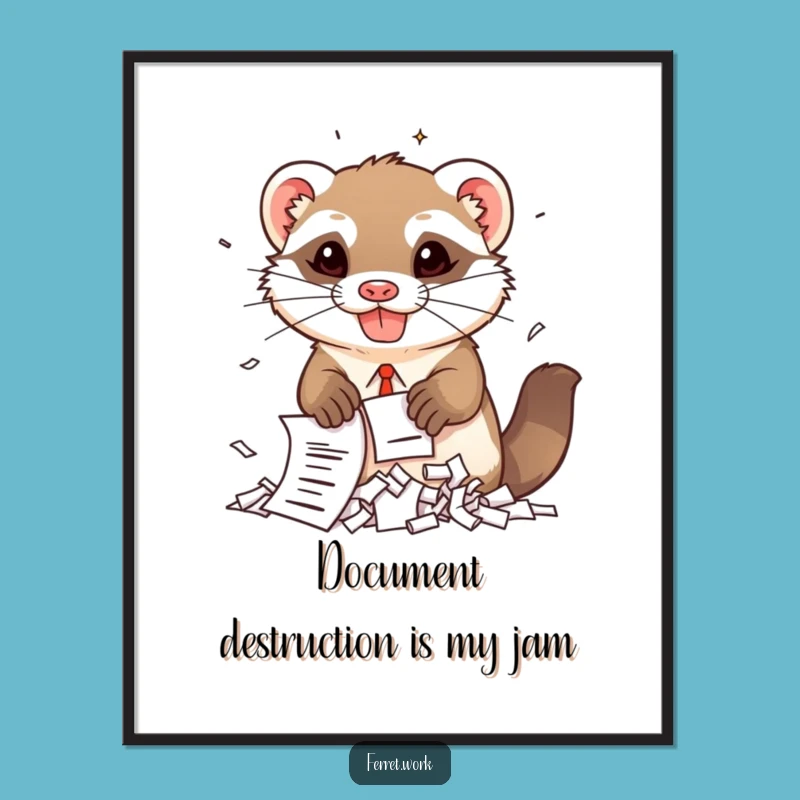 Free Printable Wall Art: Funny Kawaii Ferret Shredding Office Papers!