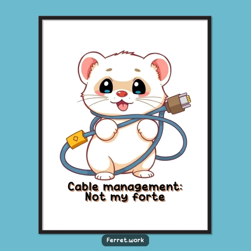Free Printable Wall Art: Funny Tangled Ferret Network Cable Digital Download Art Gift