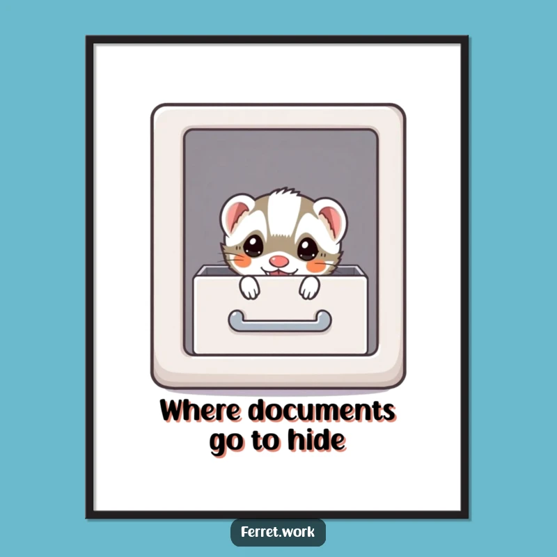 Free Printable Wall Art: Hidden Kawaii Ferret Office Fun! Downloadable Quirky Decor.