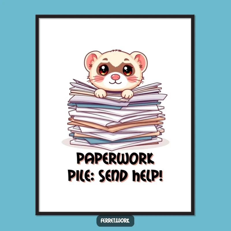 Free Printable Wall Art: Kawaii Ferret Office Overload - Funny Downloadable Decor