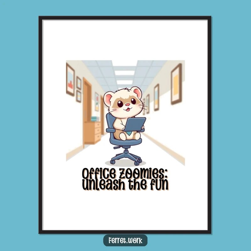 Free Printable Wall Art: Kawaii Ferret Speedy Hallway Dash - Funny Downloadable Decor