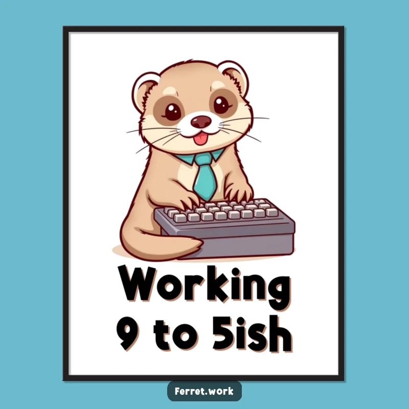 Free Printable Wall Art: Productive Ferret Typing - Quirky Downloadable Decor