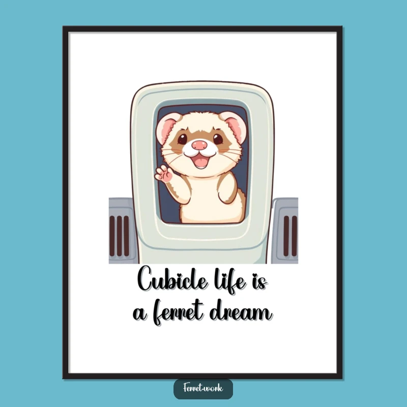 Free Printable Wall Art: Waving Ferret Cubicle Life Humor Downloadable Decor