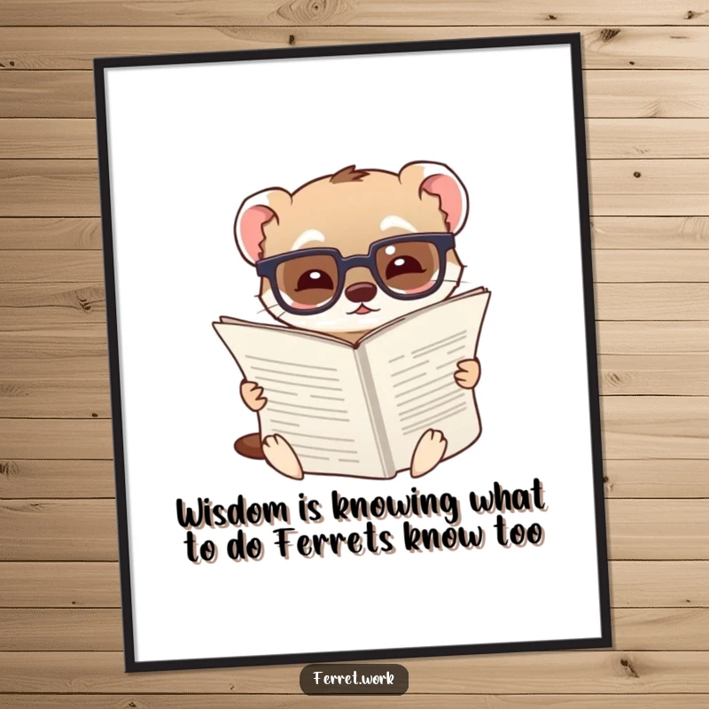 Funny Free Printable Wall Art: A ferret wearing glasses reads a very large document with a look of great amusement.