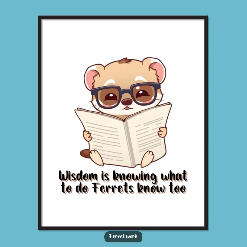 Funny Free Printable Wall Art: Amused Ferret Reading Document - Downloadable Decor