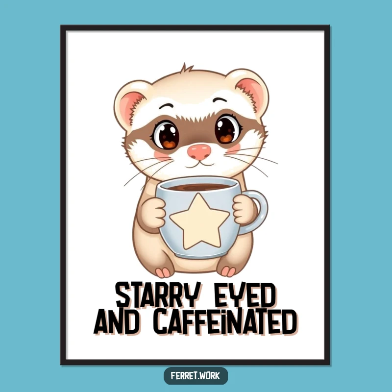 Funny Free Printable Wall Art: Curious Ferret Coffee Lover, Quirky Downloadable Decor