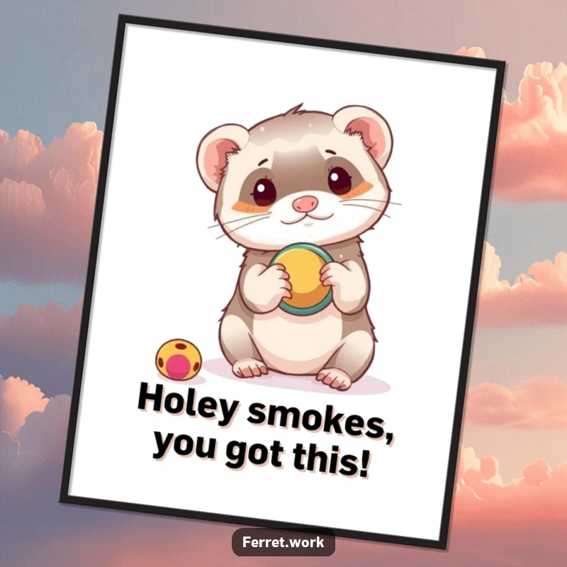 Funny Free Printable Wall Art: A ferret is attempting to use a hole punch as a makeshift toy, looking quite pleased.