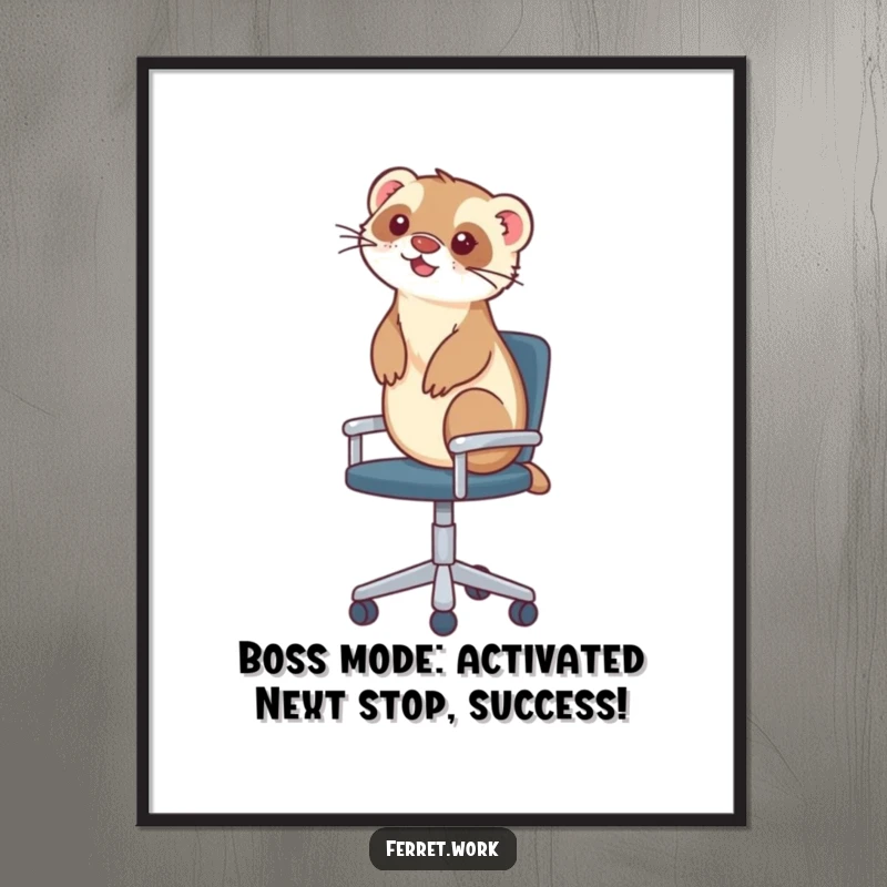 Funny Free Printable Wall Art: A ferret is joyfully riding on top of a rolling office chair, embodying pure exhilaration.