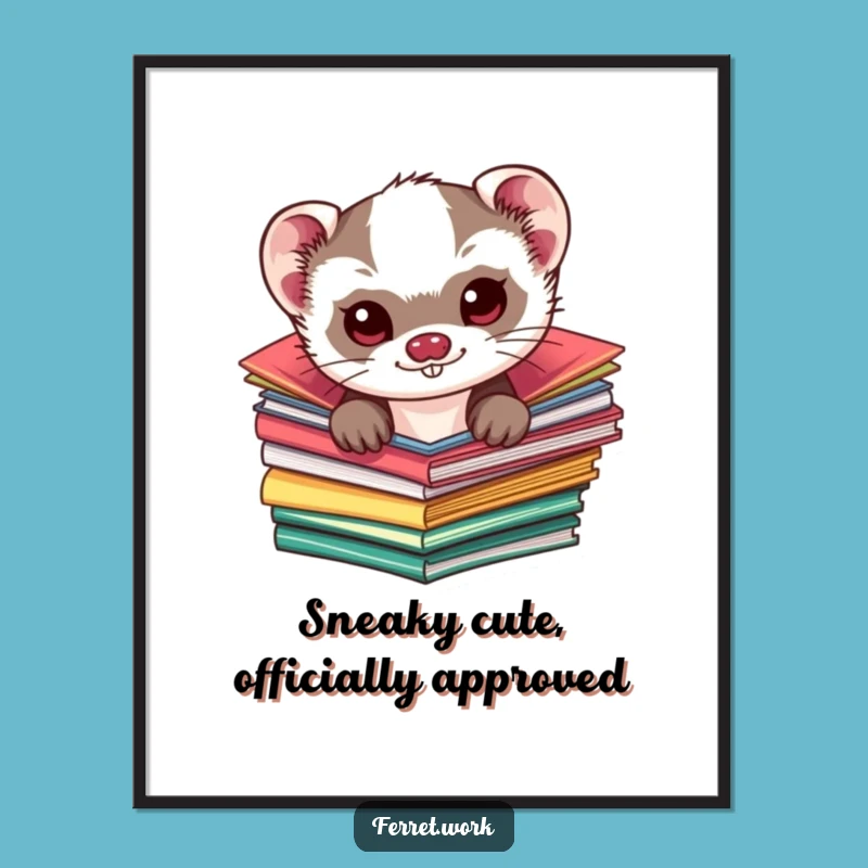 Funny Free Printable Wall Art: Kawaii Ferret, Mischievous Downloadable Cute Decor