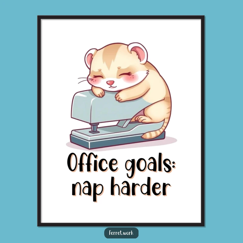 Funny Free Printable Wall Art: Sleepy Ferret Stapler - Downloadable Quirky Decor