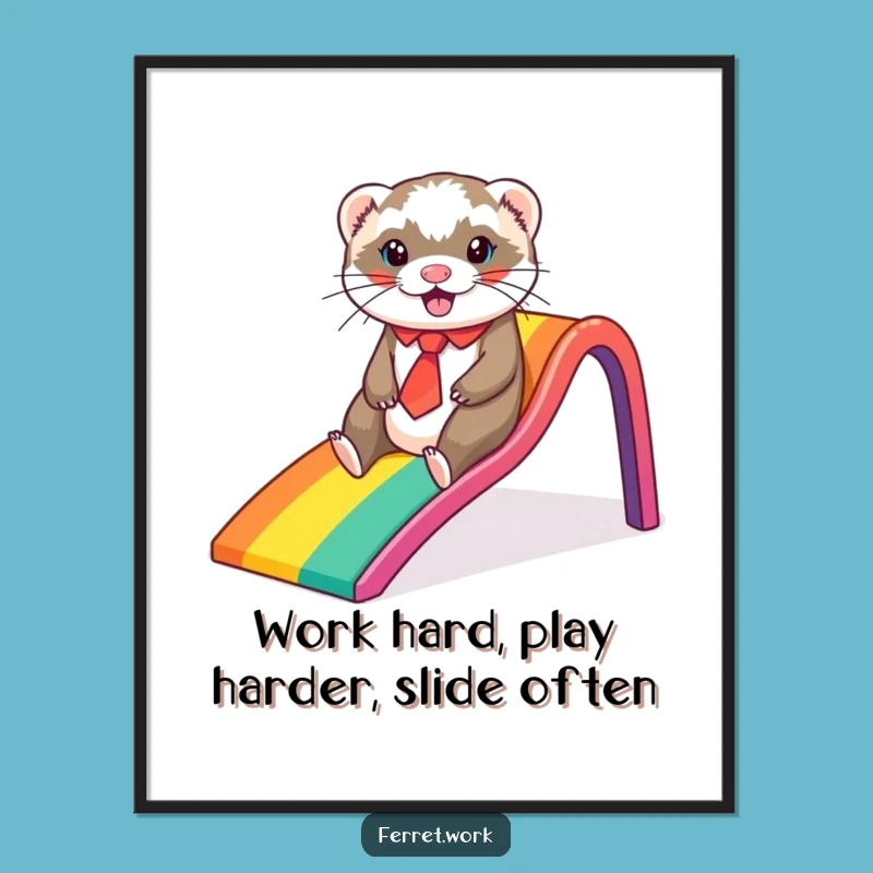 Funny Free Printable Wall Art: Sliding Ferret, Rainbow Downloadable Fun Decor