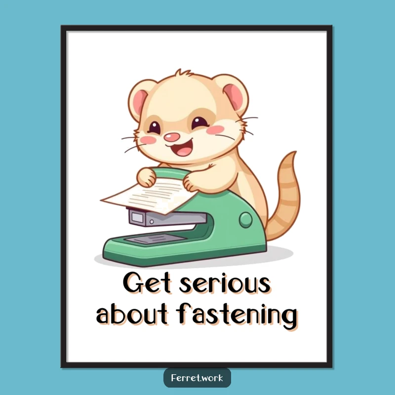 Free Printable Wall Art: Kawaii Ferret Giant Stapler Power - Funny Downloadable Decor