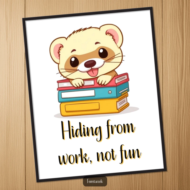 Funny Free Printable Wall Art: A mischievous ferret peeks from a stack of files with a sly, impish grin.