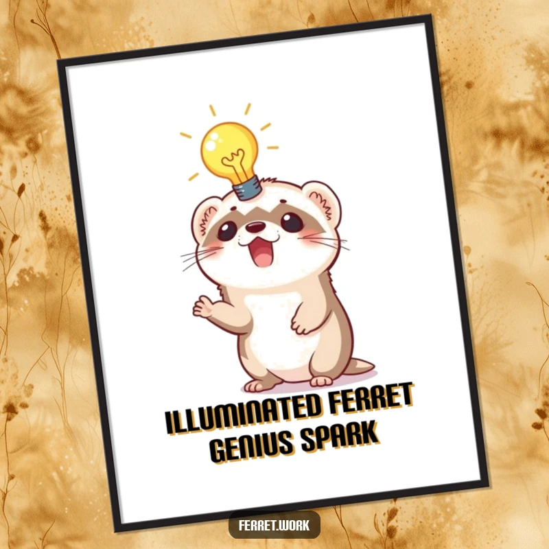 Funny Free Printable Wall Art: Ferret with Lightbulb Above Head, Excited, Inspiring Decor