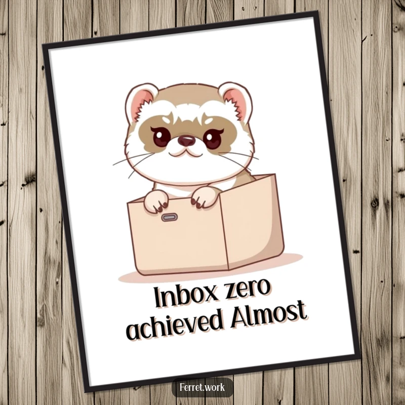 Funny Free Printable Wall Art: A determined ferret comically attempting to fit into a small inbox, humorous decor.