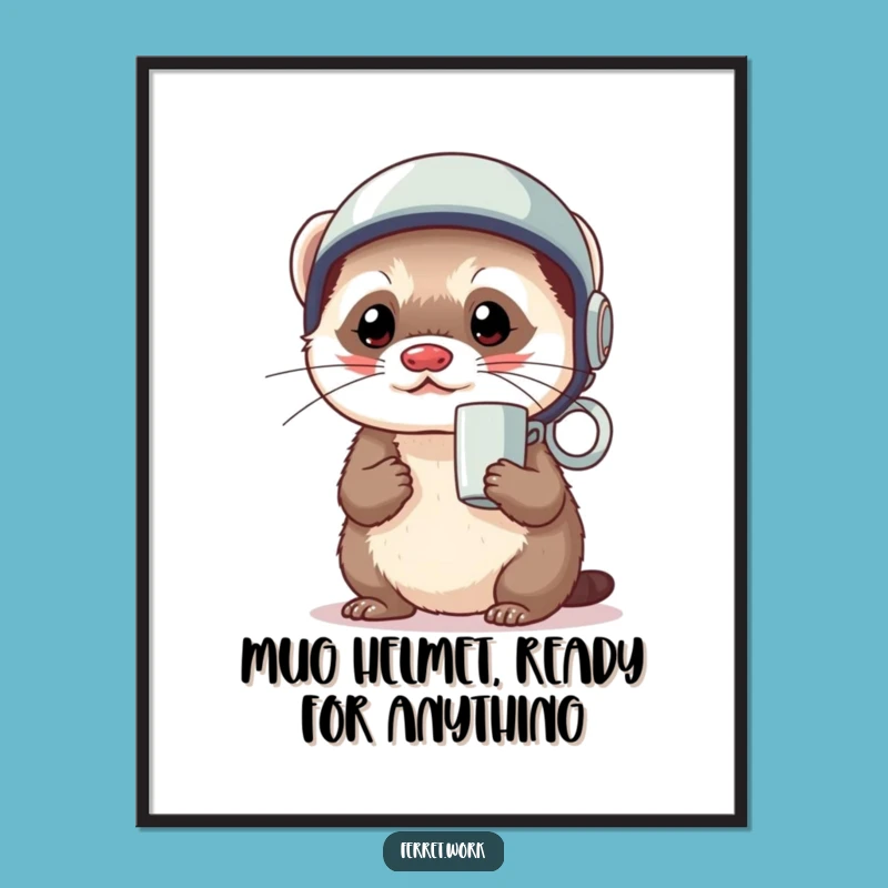 Free Printable Wall Art: Funny Ferret's Coffee Mug Helmet!
