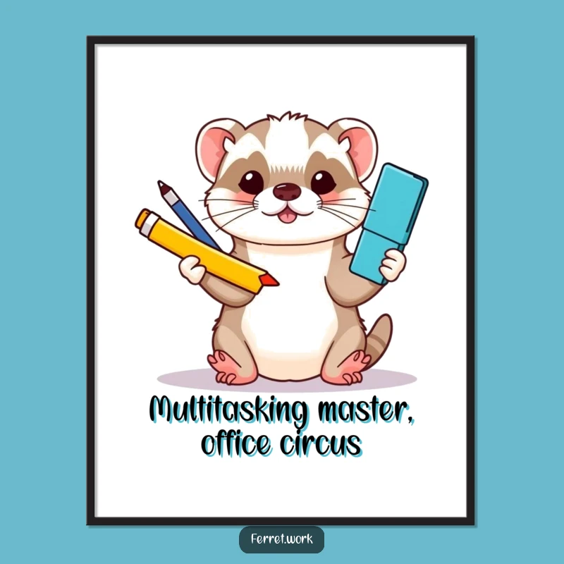 Free Printable Wall Art: Kawaii Ferret Juggling Office Supplies!