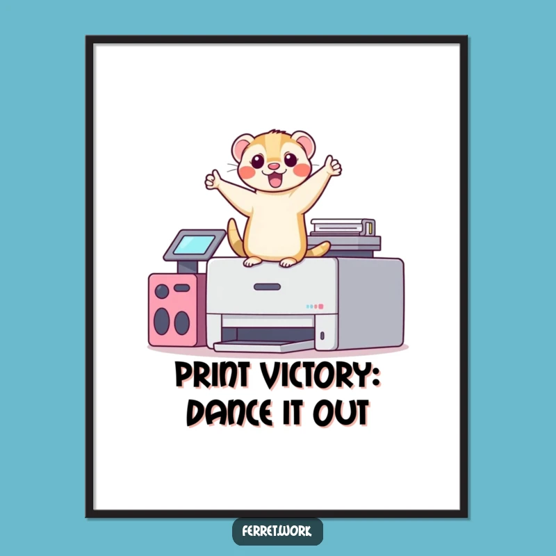 Free Printable Wall Art: Kawaii Ferret Printer Dance Party - Funny Downloadable Decor