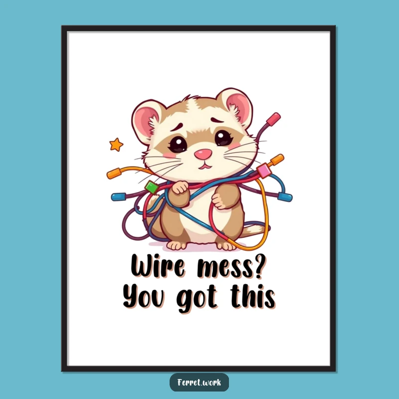 Funny Free Printable Wall Art: Confused Ferret Wires - Downloadable Quirky Decor