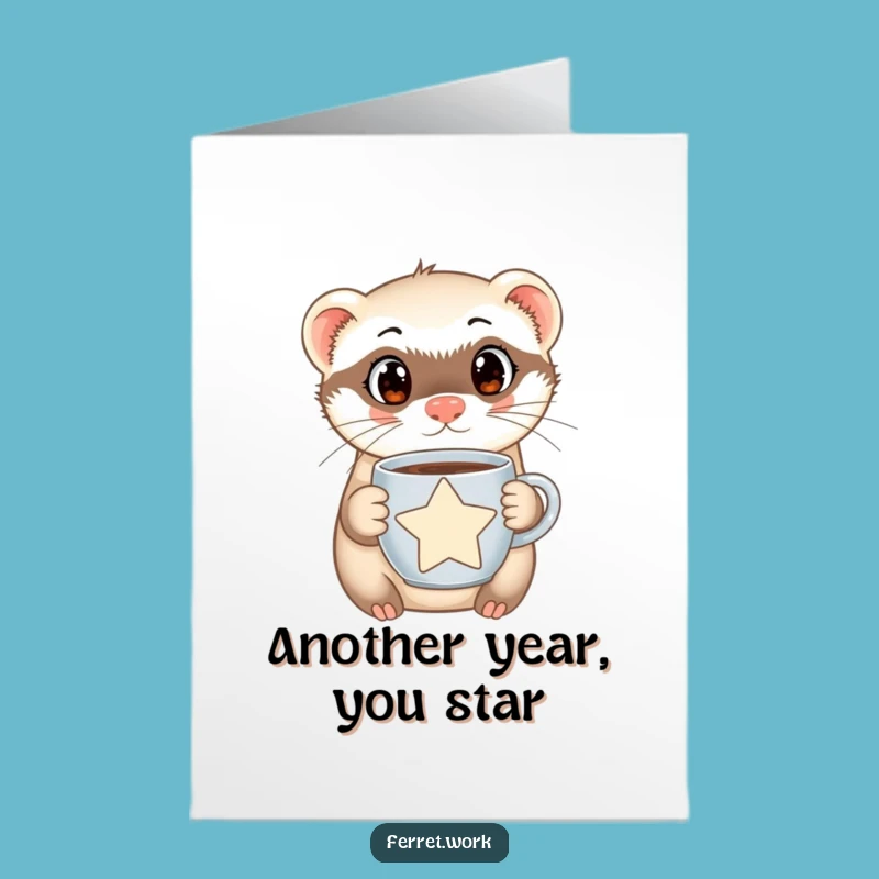 Free Printable Birthday Card: Curious Ferret Coffee Lover, Funny Downloadable Gift