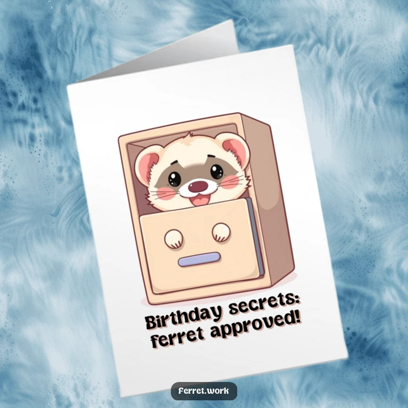 Funny Free Printable Birthday Card: A mischievous ferret grins while peeking out from a filing cabinet, ready to deliver birthday wishes.