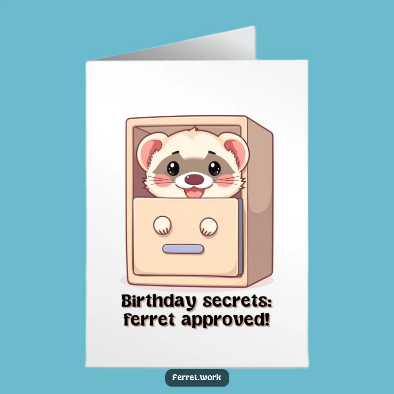 Free Printable Funny Birthday Card: Sneaky Ferret in Cabinet, Downloadable Gift