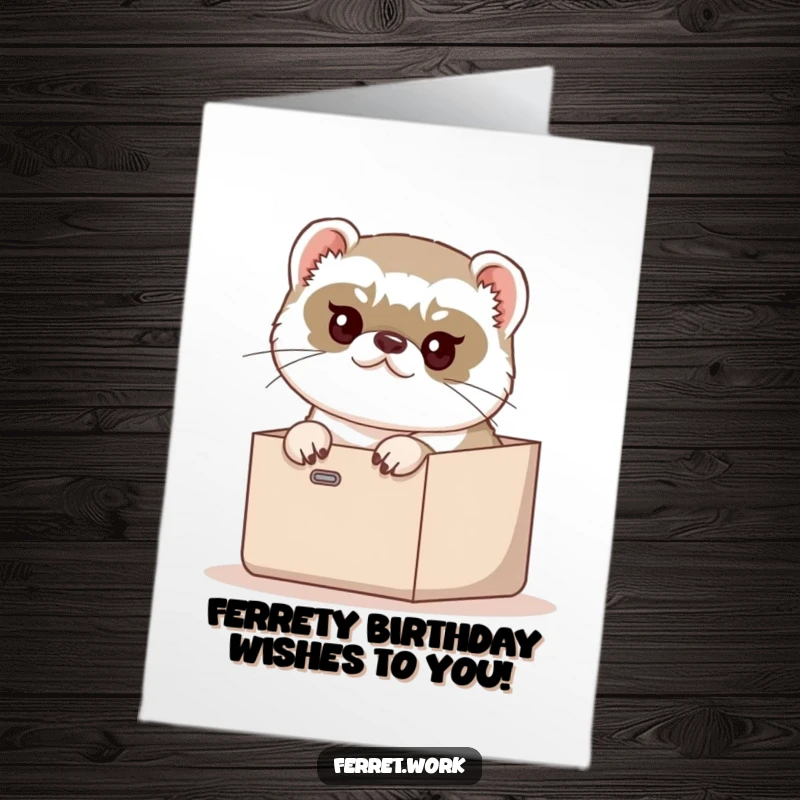 Funny Free Printable Birthday Card: Determined ferret struggling to fit into a tiny inbox, spreading birthday laughs.