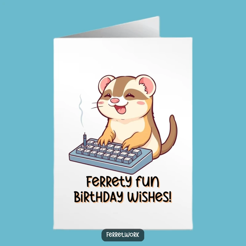 Free Printable Kawaii Office Ferret Birthday Card: Funny Work Downloadable Gift