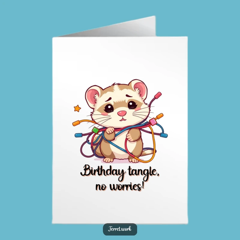 Free Printable Birthday Card: Confused Ferret Wires - Funny Downloadable Gift