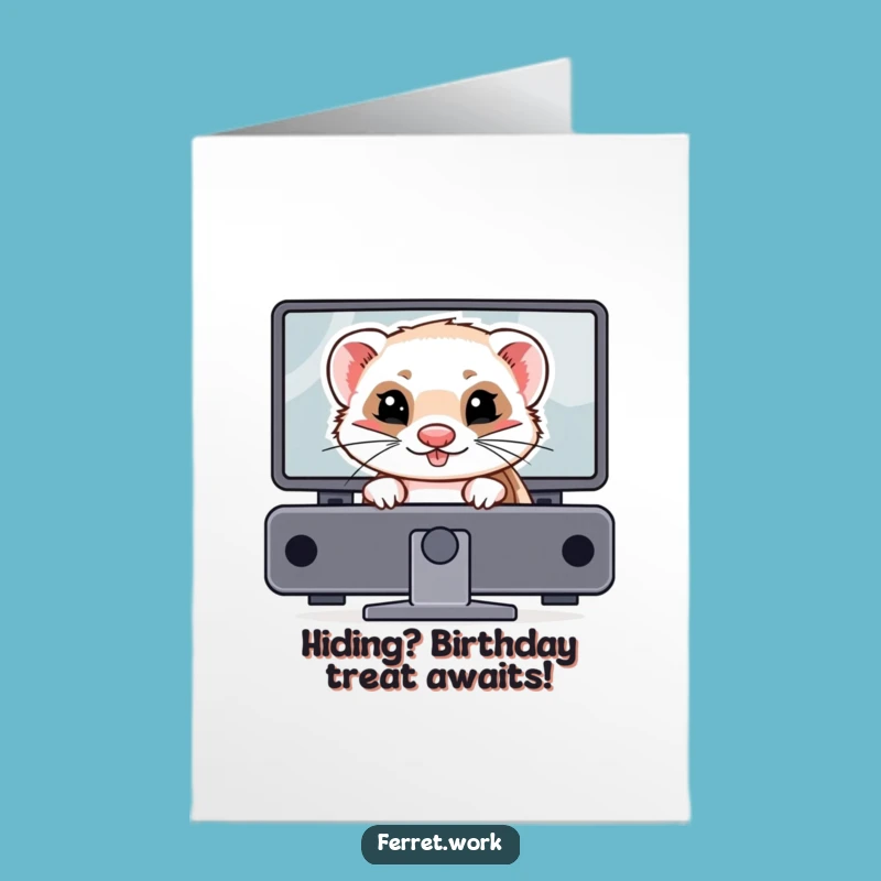 Free Printable Birthday Card: Mischievous Ferret, Funny Tech Humor Downloadable Gift
