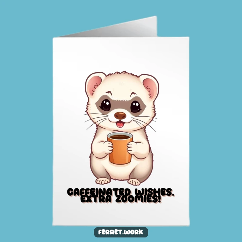 Free Printable Ferret Coffee Card: Energetic Brew-tiful Birthday Fun