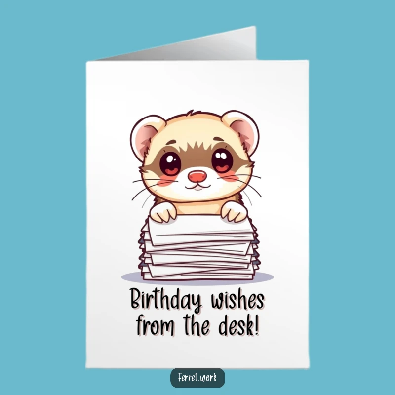 Funny Free Printable Birthday Card: Kawaii Office Ferret Peeking - Downloadable Gift