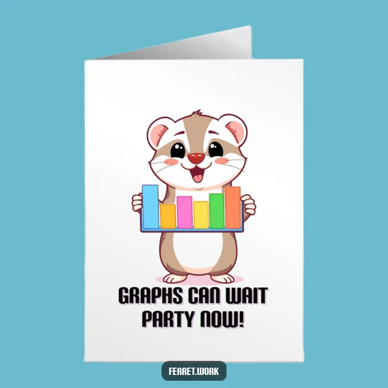 Funny Free Printable Birthday Card: Kawaii Ferret Excelling with Bar Graph Gift