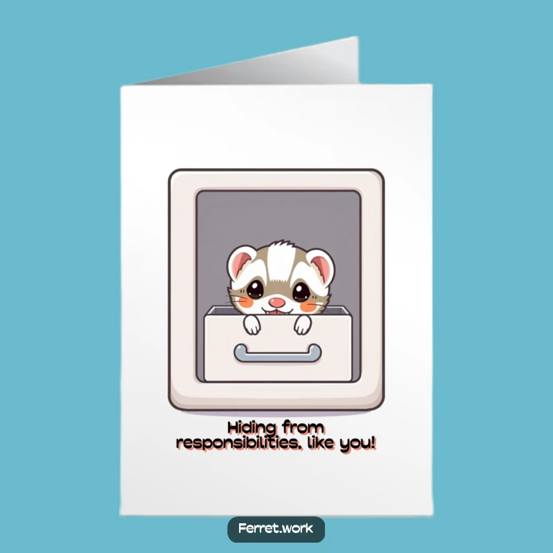 Free Printable Birthday Card: Hidden Ferret Fun! Kawaii Office Surprise. Downloadable Joke.