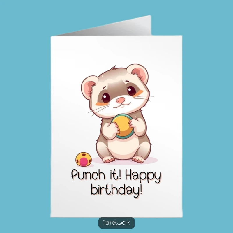 Free Printable Funny Birthday Card: Ferret's Hole Punch Fun - Downloadable Gift