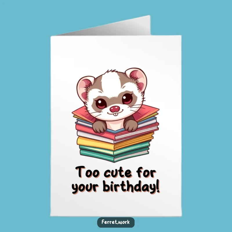 Cute Free Printable Birthday Card: Mischievous Ferret Peeking, Kawaii Downloadable Joy